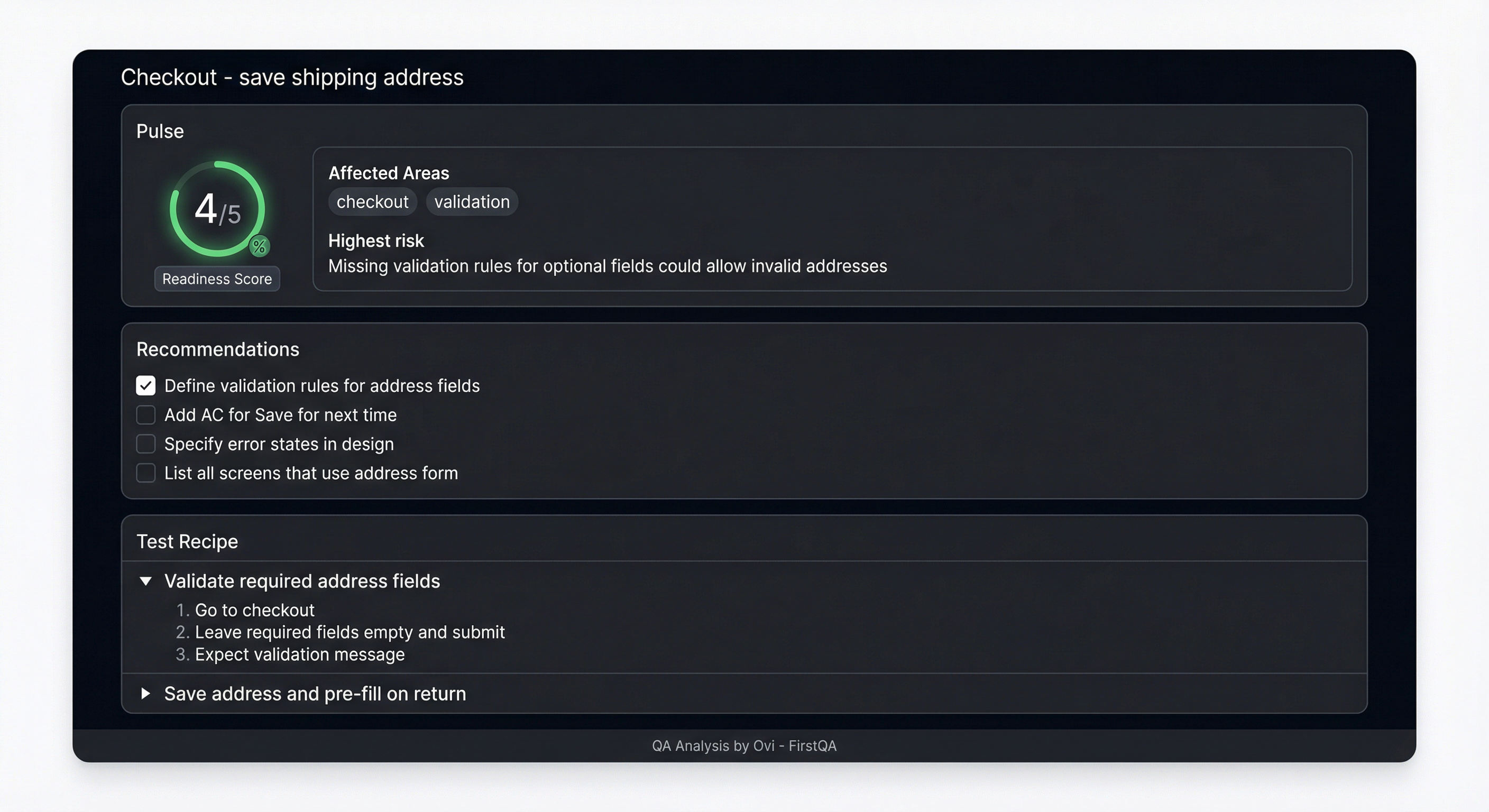 Ovi reviewing a Linear ticket: requirements, acceptance criteria, and test cases